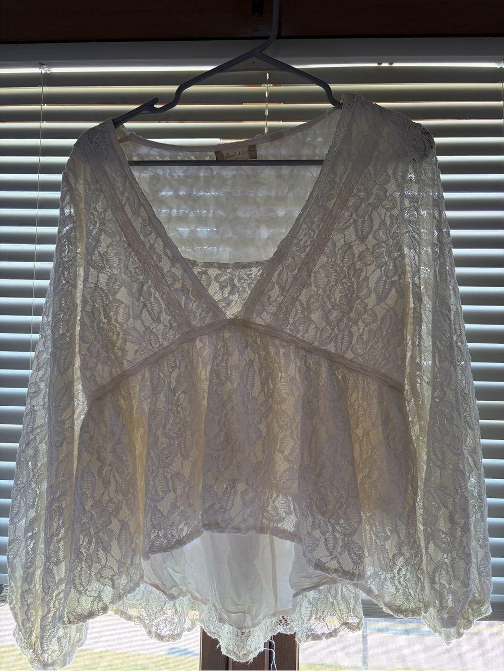 Altar'd State Ivory Lace V-Neck Peplum Blouse